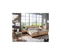 Chambre a coucher complete adulte (lit 140x200 cm + 2 chevets + commode) coloris chene fonce --