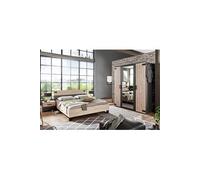 Chambre a coucher complete adulte (lit 140x200cm + 2 chevets + armoire) coloris chene --