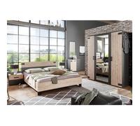 Chambre à coucher complète adulte (lit 160x200 + 2 chevets + armoire + commode) coloris chêne