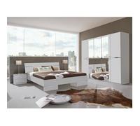 Chambre à coucher complète adulte (lit 160x200 cm + 2 chevets + armoire), coloris blanc-chrome brillant