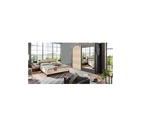 Chambre a coucher complete adulte (lit 160x200 cm + 2 chevets + armoire) coloris chene --