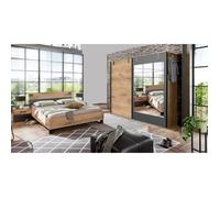 Chambre à coucher complète adulte (lit 160x200 cm + 2 chevets + armoire) coloris chêne foncé