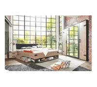 Chambre à coucher complète adulte (lit 160x200cm + 2 chevets + armoire) coloris imitation chêne-gris foncé