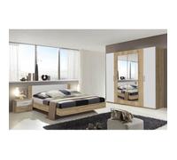 Chambre à coucher complète adulte (lit 180x200 cm + 2 chevets + armoire) coloris imitation chêne poutre/blanc