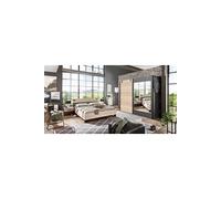 Chambre a coucher complete adulte (lit 180x200 cm + 2 chevets + armoire + commode) coloris chene --