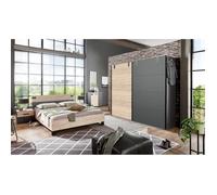 Chambre à coucher complète adulte (lit 180x200 cm + 2 chevets + armoire + commode), coloris chêne