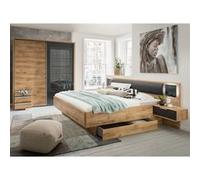 Chambre a coucher complete adulte (lit 180x200 cm King Size + 2 chevets + armoire) coloris imitation chene poutre/graphite -PEGANE- G