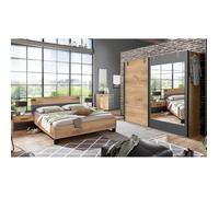 Chambre à coucher complète adulte (lit 180x200cm + 2 chevets + armoire + commode) coloris chêne foncé