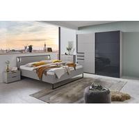 Chambre à coucher complète adulte ( lit adulte 160 x 200 cm+ Commode combinée + tables de chevet+ Armoire ) Gris/Noir rechampis graphite - -