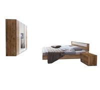 Chambre à coucher complète adulte ( lit adulte 180 x 200 cm + armoire + 2 tables de chevet ) coloris Imitation chêne poutre - PEGANE - G