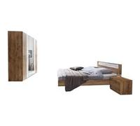 Chambre à coucher complète adulte ( lit adulte 180 x 200 cm + armoire + 2 tables de chevet ) coloris Imitation chêne poutre - -