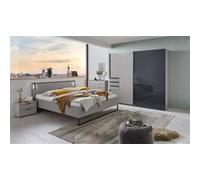 Chambre à coucher complète adulte ( lit adulte 180 x 200 cm+ Commode combinée + tables de chevet+ Armoire ) coloris Gris/Noir rechampis graphite - PEGANE - Gris G