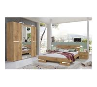 Chambre à coucher complète adulte MEGA (lit 180x200 cm + 2 chevets + armoire), coloris imitation chêne poutre-chrome brillant
