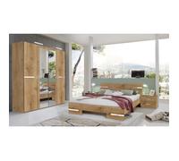 Chambre à coucher complète adulte SILYA (lit 160x200 cm + 2 chevets + armoire), coloris imitation chêne poutre-chrome brillant