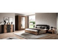 Chambre à coucher complète FOX - Lit avec espace de rangement 180x200, sommier à lattes inclus, armoire, commode, tables de nuit - Chêne foncé