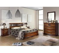 Chambre à coucher complète Set Bois Marron Lit 2x Table de nuit Commode Miroir Nouveau