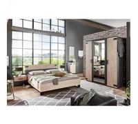 Chambre à coucher complete VERNON couchage 160 x 200 cm chêne poutre et graphite