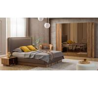 Chambre à coucher de luxe Ensemble lit + 2x tables de chevet+armoire en bois Complet Moderne Nouveau