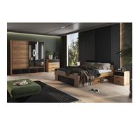 Chambre à coucher design collection EOS : Armoire, Lit 160x200, commode, chevets. Couleur chêne clair et noir