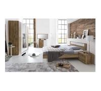 Chambre à coucher en panneaux de particules imitation chêne poutre-blanc-chrome - 180 X 200 cm