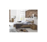 Chambre à coucher en panneaux de particules imitation chene poutre/blanc/chrome - Dim: 140 x 200 cm - -