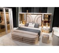 Chambre à coucher ensemble lit 2x tables de chevet tabouret luxe nouveau 5pcs design bois