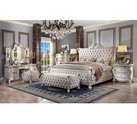 Chambre à coucher Ensemble lit Table de nuit Table de toilette Miroir Tabouret Chesterfield 7pcs.