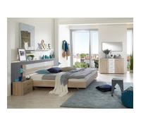 Chambre à coucher imitation chêne, rechampis verre blanc + chrome - Dim: 140 x 200 cm