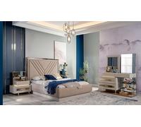 Chambre à coucher Lit Coiffeuse Tables de nuit Beige 4pcs JVmoebel