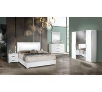 Chambre à coucher Lit Table de nuit Armoire Commode Miroir Moderne Blanc Set 6pcs