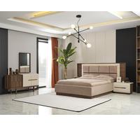 Chambre à coucher moderne blanche marron Set lit double Deluxe Tables de nuit