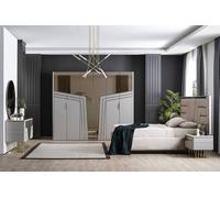 Chambre à coucher moderne ensemble de luxe lit 2x tables de chevet armoire 6pcs.