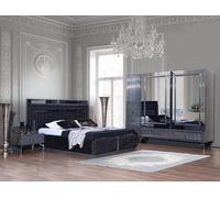 Chambre à coucher noire ensemble de luxe lit 2x tables de nuit armoire