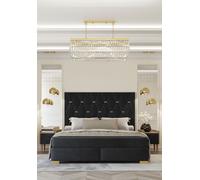 Chambre à coucher noire ensemble lit double 2x tables de chevet de luxe 3pcs Set JV Moebel