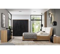 Chambre à coucher Set Beige Lit 2x Tables de nuit Commode Armoire Modern 5pcs.