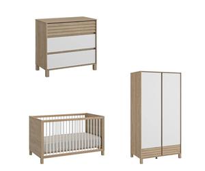 Chambre Achille chêne blond et blanc : lit, commode, armoire