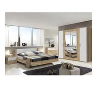 Chambre adulte 180 X 200 cm imitation chene poutre/blanc-PEGANE- Blanc G