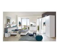 Chambre adulte complete, coloris blanc, rechampis verre blanc + chrome - 160 x 200 cm - PEGANE - Blanc G