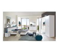 Chambre adulte complète, coloris blanc, rechampis verre blanc + chrome - Dim : 140 x 200 cm