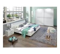 Chambre adulte en panneaux de particules coloris blanc, rechampis verre blanc + chrome - Dim : 160 x 200 cm - PEGANE - Blanc G