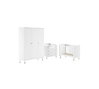 Chambre avec lit bébé blanc + table à langer + Armoire 3 Portes - TINY WHITE -