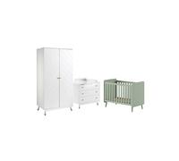 Chambre avec lit bébé vert + table à langer + Armoire 2 Portes - TINY WHITE -