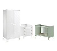TINY WHITE - Chambre avec lit bébé vert + table à langer + Armoire 2 Portes - Altobuy Blanc