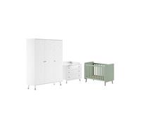 Chambre avec lit bébé vert + table à langer + Armoire 3 Portes - TINY WHITE -