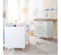 Chambre Bébé 2 Pièces ROBA - Leon - Lit 60x120 Transformable + Commode à Langer Évolutive - Blanc - Chêne Othello