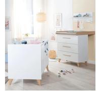 Chambre Bébé 2 Pièces Roba - Leon - Lit 60x120 Transformable + Commode À Langer Évolutive - Blanc - Chêne Othello Blanc