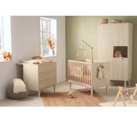 Chambre Bébé 3 Pièces , Lit 120x60, Commode À Langer 3 Tiroirs , Armoire 3 Portes Et 1 Niche - Décor Bois Hêtre Cendré - Opaline Beige TU