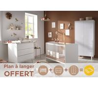 Chambre Bébé 3 Pièces, Lit 120x60, Commode À Langer Et Armoire 2 Portes - Milann Blanc TU