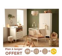 Chambre Bébé 3 Pièces , Lit Bébé 120x60 À Barreaux, Commode À Langer, Armoire 2 Portes - Angele Blanc TU