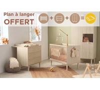 Chambre Bébé 3 Pièces , Lit Bébé 120x60, Commode À Langer 3 Tiroirs , Armoire 3 Portes Et 1 Niche - Décor Bois Hêtre Cendré - Opaline Beige TU